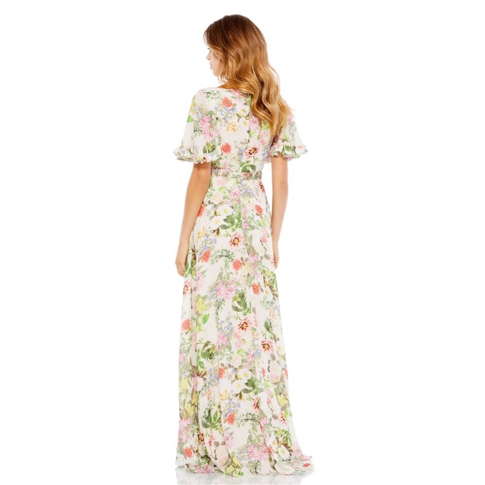 Mac Duggal‎ Floral Faux Wrap Flutter Sleeve A-line Gown- NWT 2 - Picture 2 of 10